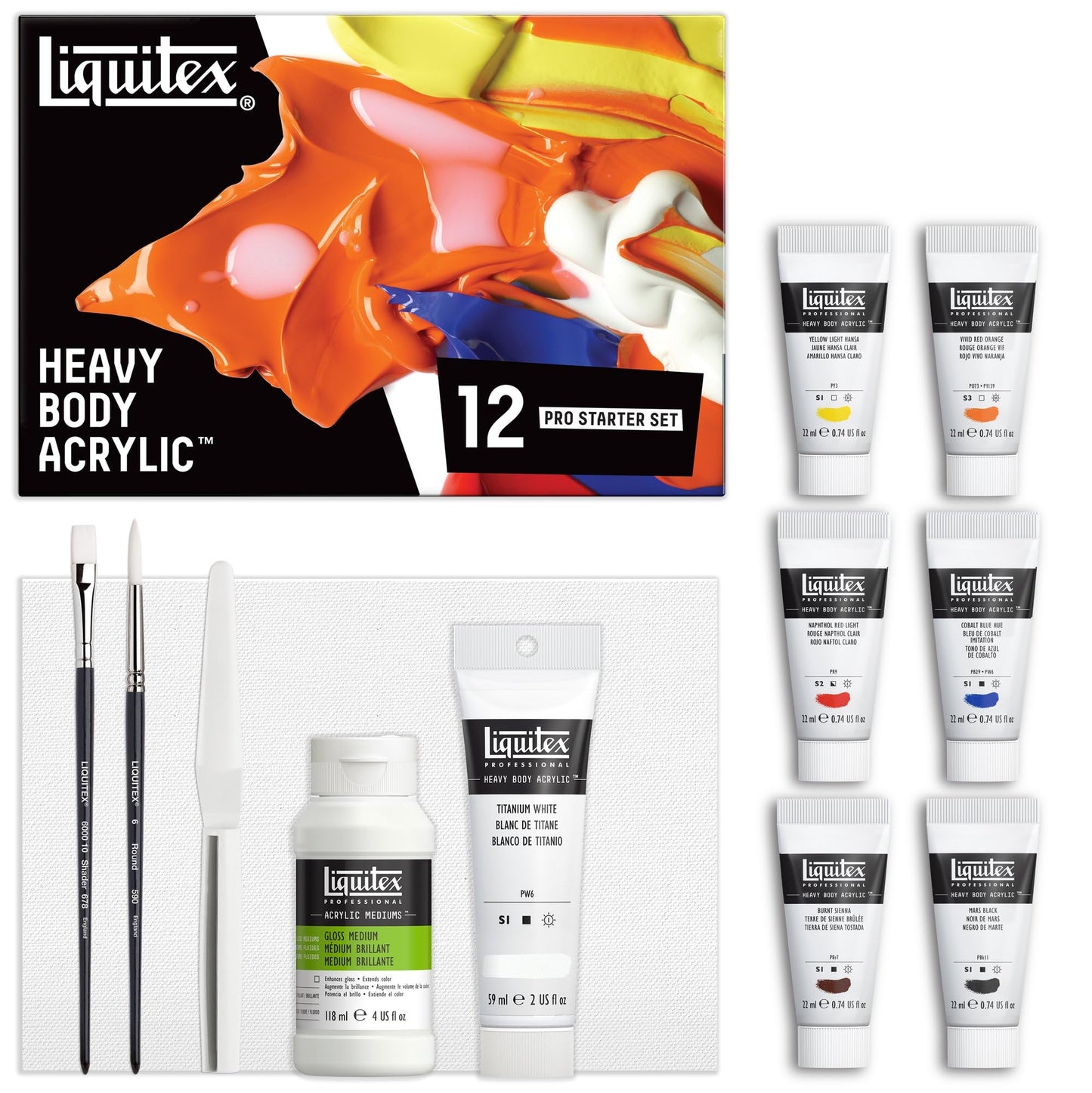 Liquitex Professional Heavy Body Acrylic Paint, Classic 12 x 59ml (2-oz) Set
