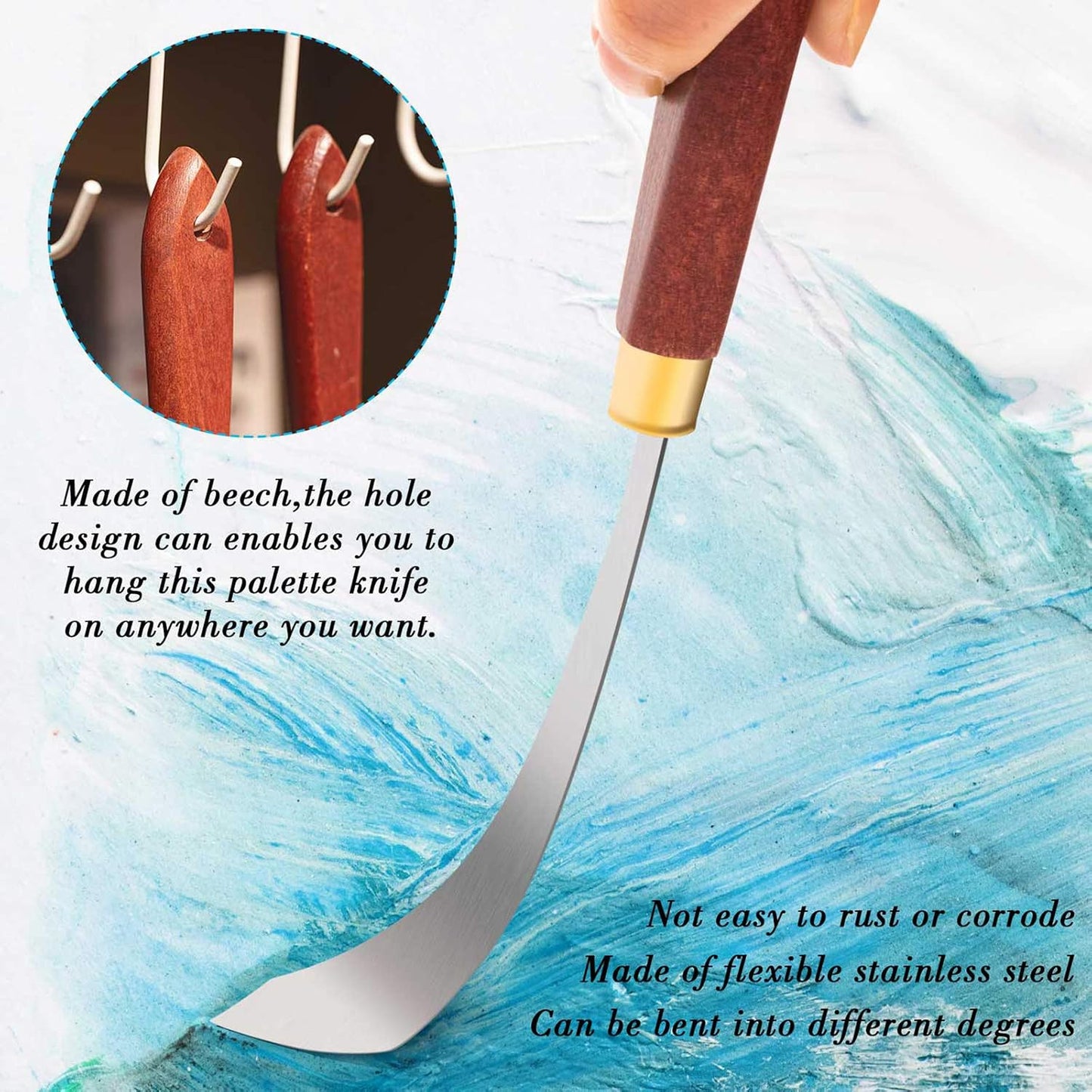 Palette Knife Set Spatula Pallet Knives Stainless Steel Painting Knife Mixing Scraper Oil Painting Accessories Paint Metal Knives Wood Handle for Art Acrylic Draw Color Mixing Supplies(4 Pieces)