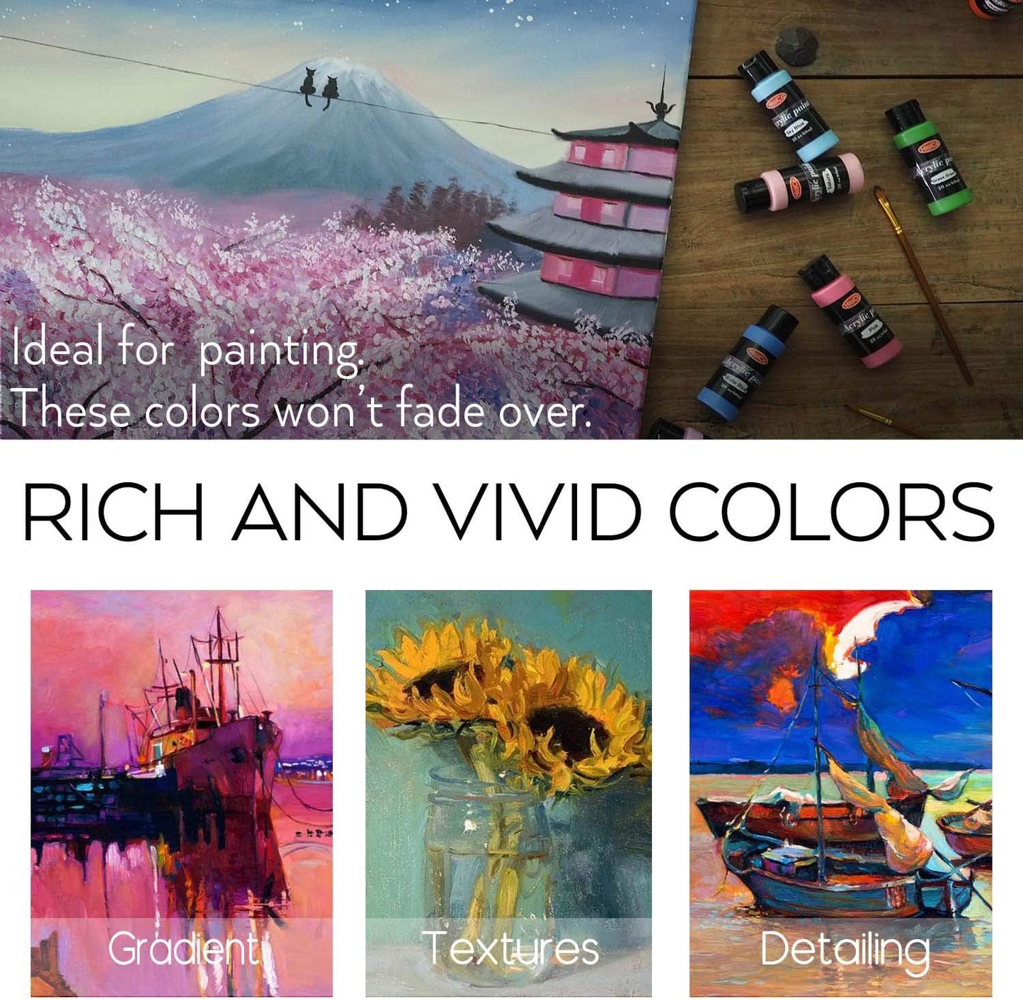 55PCS Acrylic Paint Set of 36 Colors 2fl oz 60ml Bottles 12 Brushes,Non Toxic 36 Colors Acrylic Paint No Fading Rich Pigment for Kids Adults Artists Canvas Crafts Wood Painting