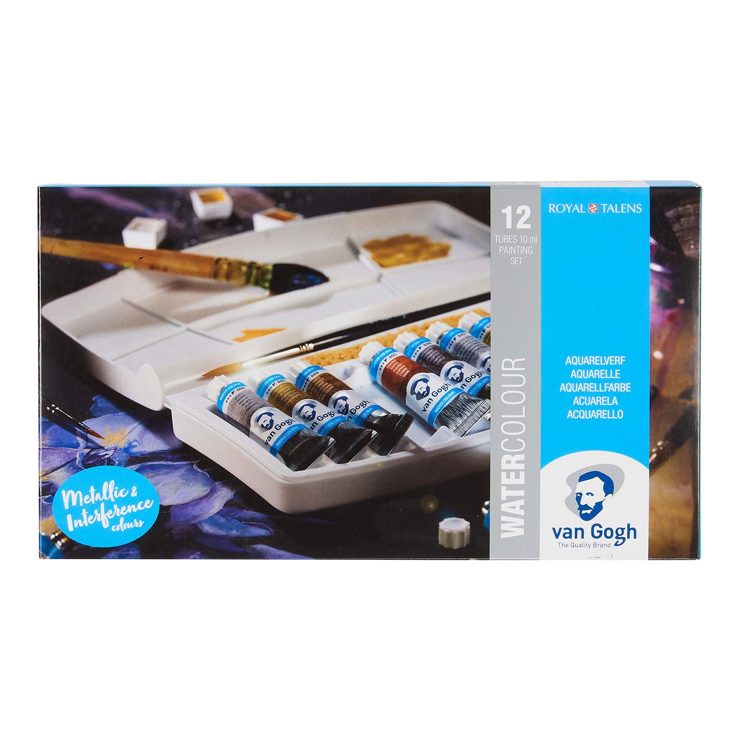 Van Gogh Watercolor Paint Set, Plastic Pocketbox, 12-Half Pan + 3-Half Pan Bonus General Selection