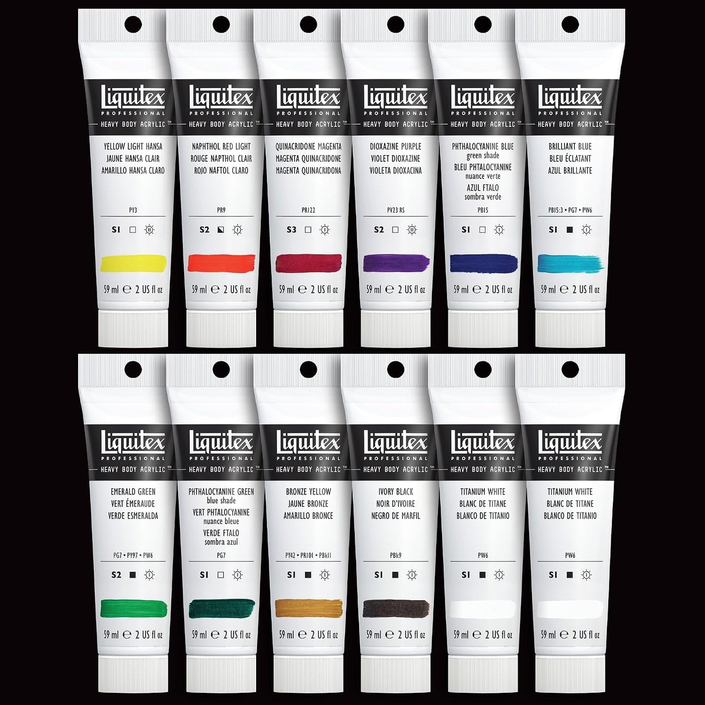 Liquitex Professional Heavy Body Acrylic Paint, Classic 12 x 59ml (2-oz) Set
