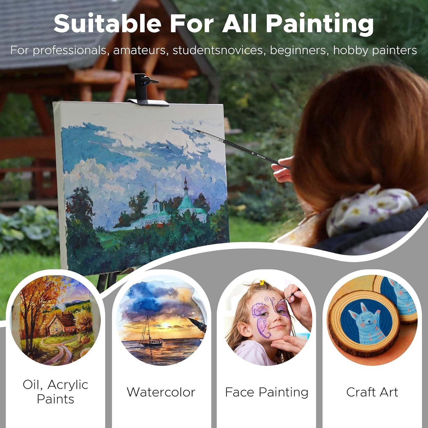 Bougimal 33 Pcs Paint Brush Set, No-Shedding Artist Paint Brushes | Art Paint Brushes with Flat Round Filbert Fan Angle Detail Brush for Acrylic, Oil, Watercolor, for Artists & Beginners