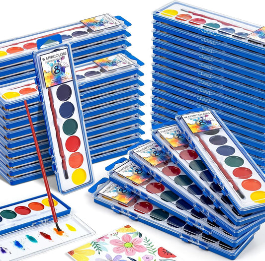 72 Pack Watercolor Paint Set Bulk,8 Colors Washable WaterColor Paint for Kids, Water Color Paint with Brushes, Ideal Gift for Party Favors, Art Supplies for School Classroom Home