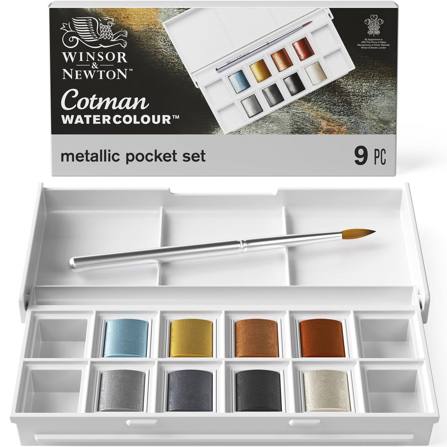 Winsor & Newton Cotman Watercolor Paint Set, Field Pocket Set, 12 Half Pan w/ Brush, Sponge, Bottle