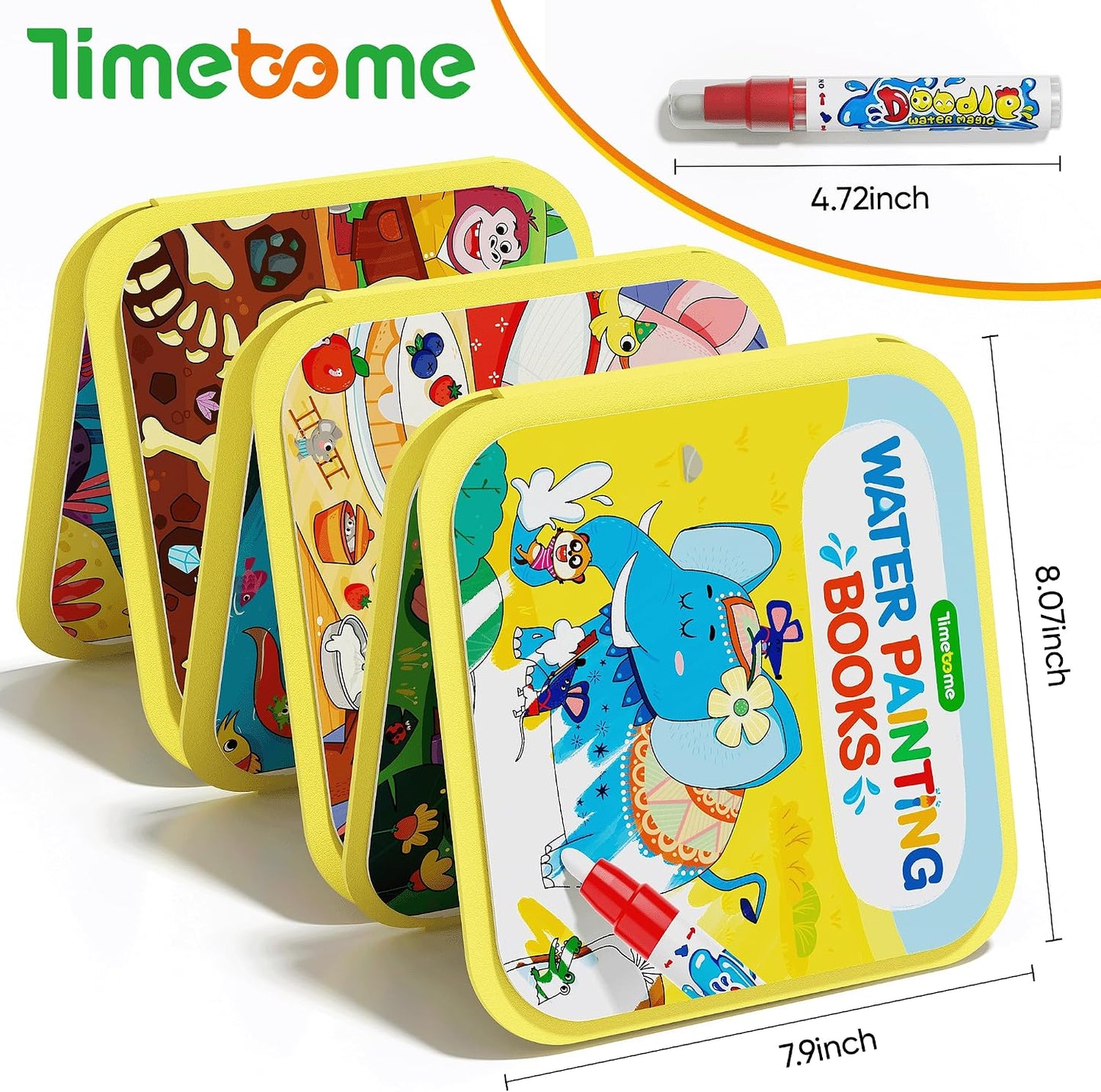 Timetome Water Painting Books for Kids Ages 3-6 | Water Coloring Books with Water Pens, No Mess Travel Toy for Kids to Develop Creativity, Fine Motor Skills and Early Learning