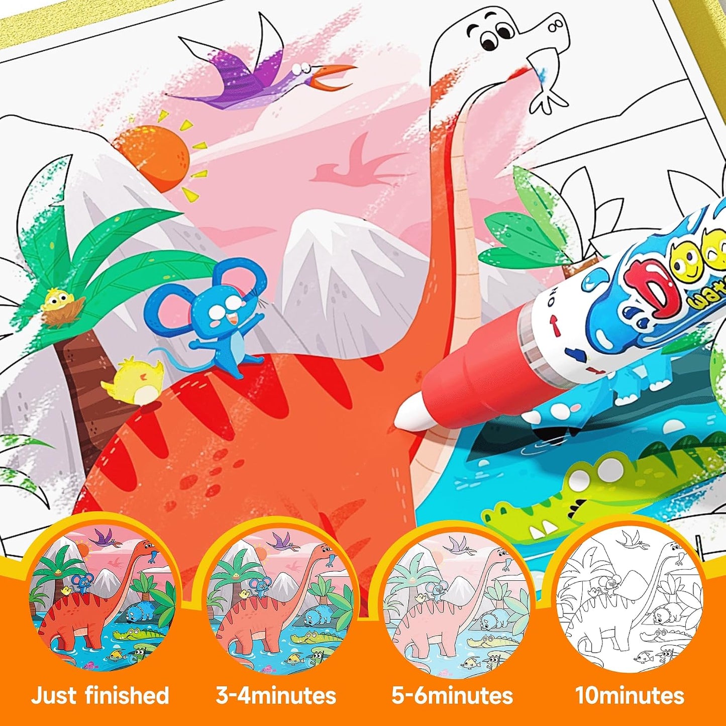 Timetome Water Painting Books for Kids Ages 3-6 | Water Coloring Books with Water Pens, No Mess Travel Toy for Kids to Develop Creativity, Fine Motor Skills and Early Learning