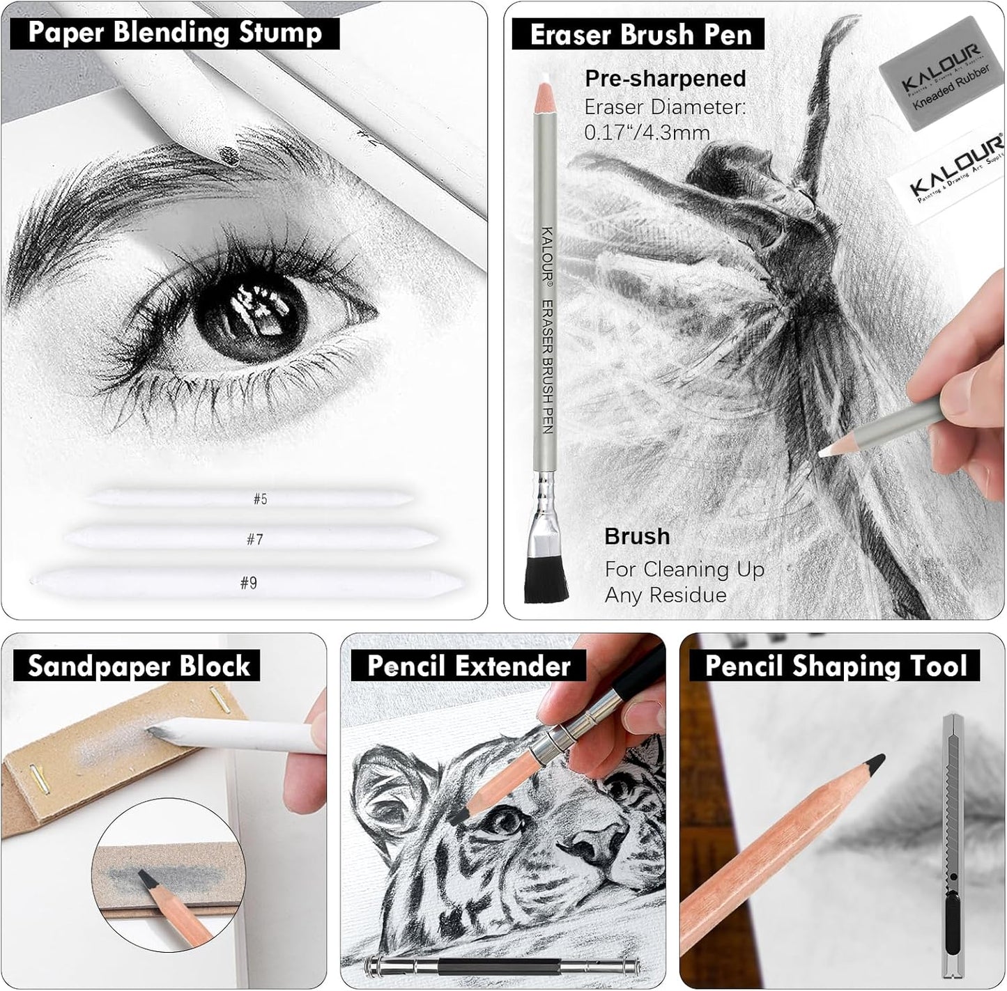 KALOUR PDAS 39pcs Drawing Pencil Set, Professional Sketching Kit with Graphite, Charcoal & Sketch Pencils for Drawing, Complete Drawing Kit for Artists & Beginners