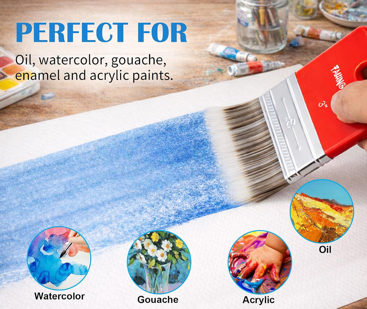 4 Inch Flat Paddle Paint Brush | Scale Brush, Blending Paint Brush, Wide Flat Paint Brushes for Oil and Acrylic Paints