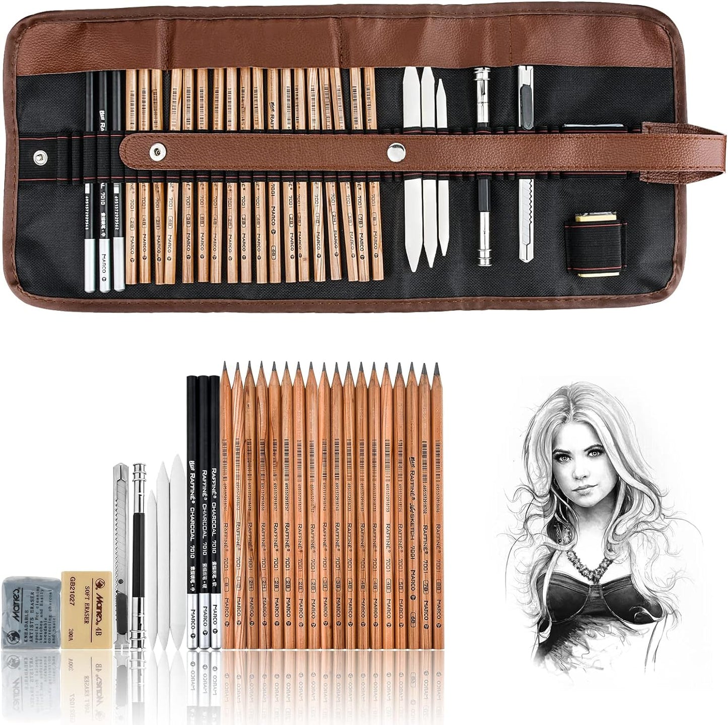YunQiDeer Drawing Pencils Art Supplies for Beginners & Adults | Professional Charcoal & Graphite, Sketching Pencil Kit for Blending Shading