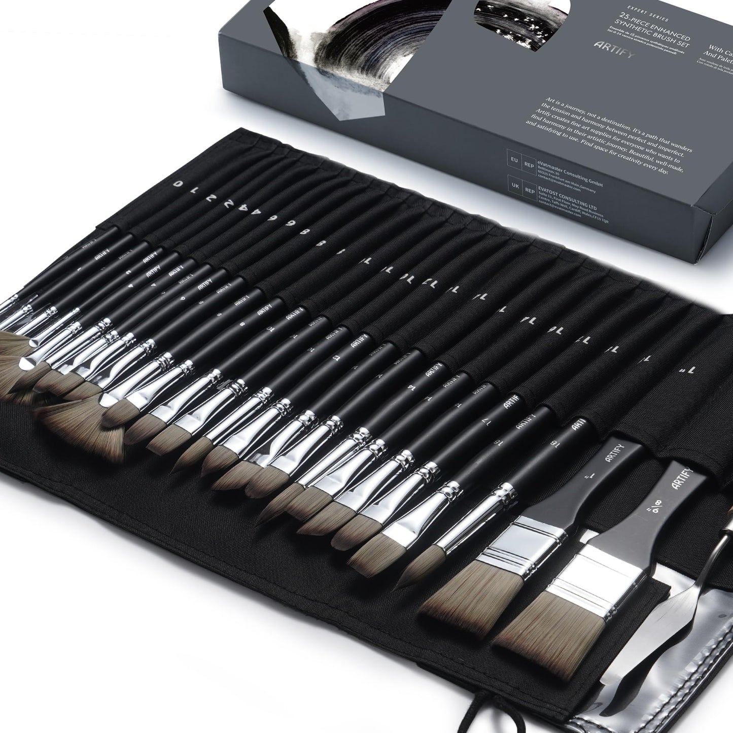 ARTIFY 25 Pieces Professional Paint Brush Set – Expert Series Synthetic Nylon Brushes for Acrylic, Oil, Watercolor, Gouache – No Shedding, Canvas Roll Case & Palette Knife, Artist Gifts Art Supplies