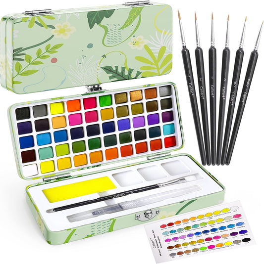 Caliart 50 Colors Watercolor Paint Set, Portable Art Supplies Palette Kit | Travel Water Color Paints with Detail Paintbrush, Art Coloring Painting Gifts for Adults Professionals Beginners Artists