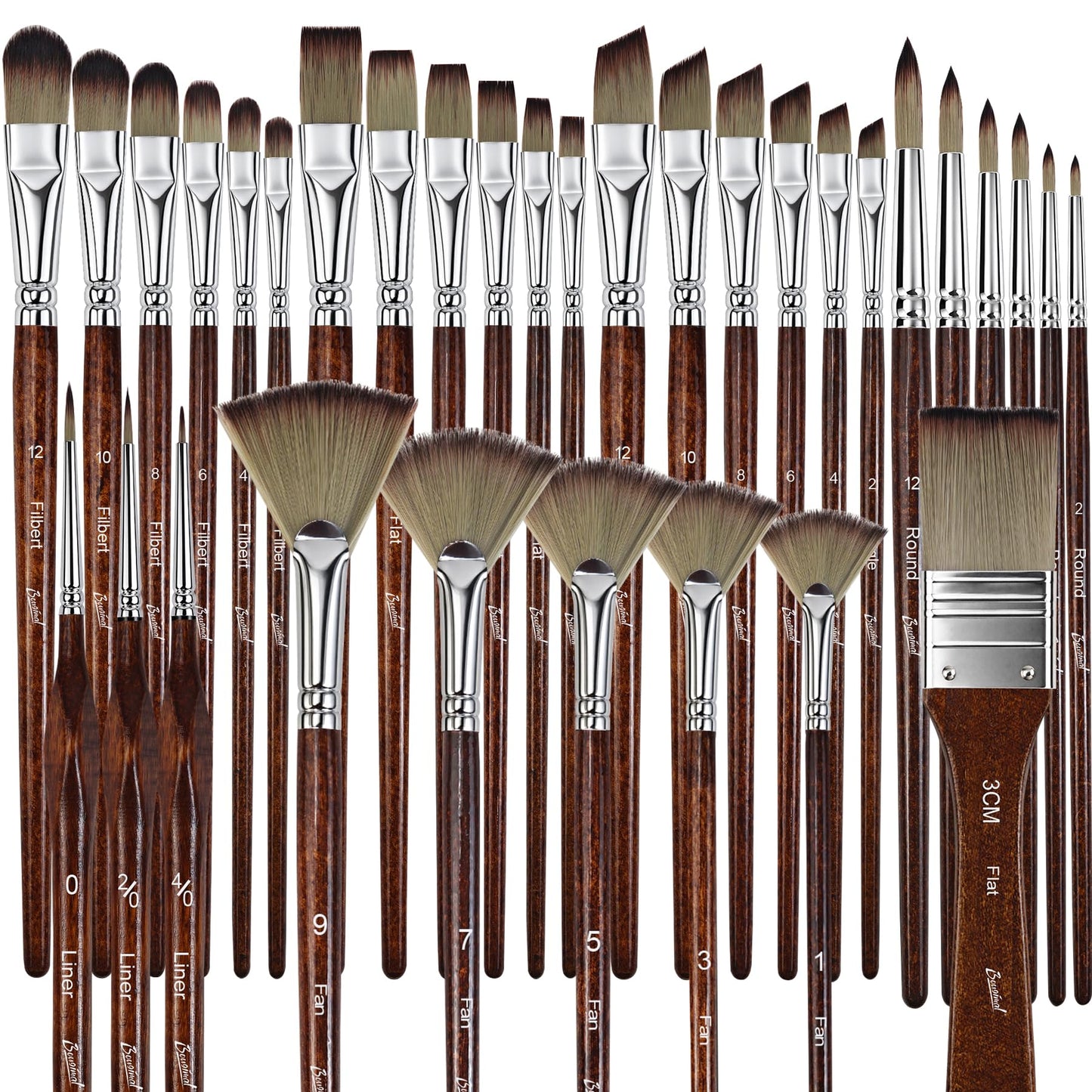 Bougimal 33 Pcs Paint Brush Set, No-Shedding Artist Paint Brushes | Art Paint Brushes with Flat Round Filbert Fan Angle Detail Brush for Acrylic, Oil, Watercolor, for Artists & Beginners