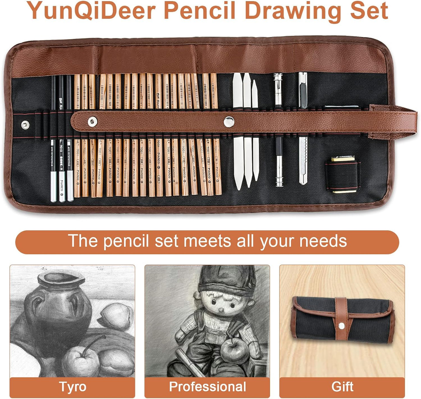 YunQiDeer Drawing Pencils Art Supplies for Beginners & Adults | Professional Charcoal & Graphite, Sketching Pencil Kit for Blending Shading