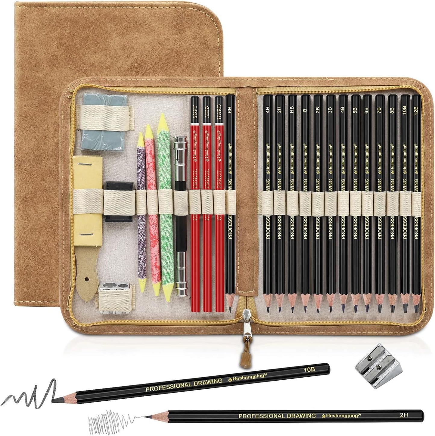 Heshengping, Sketching and Drawing Pencils Set 26pcs, Art Supplies Drawing pencil Kit,Graphite Charcoal Professional Pencils Set, Adults Beginners Artist
