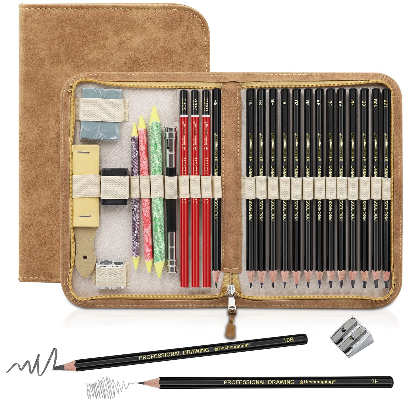 Heshengping, Sketching and Drawing Pencils Set 26pcs, Art Supplies Drawing pencil Kit,Graphite Charcoal Professional Pencils Set, Adults Beginners Artist