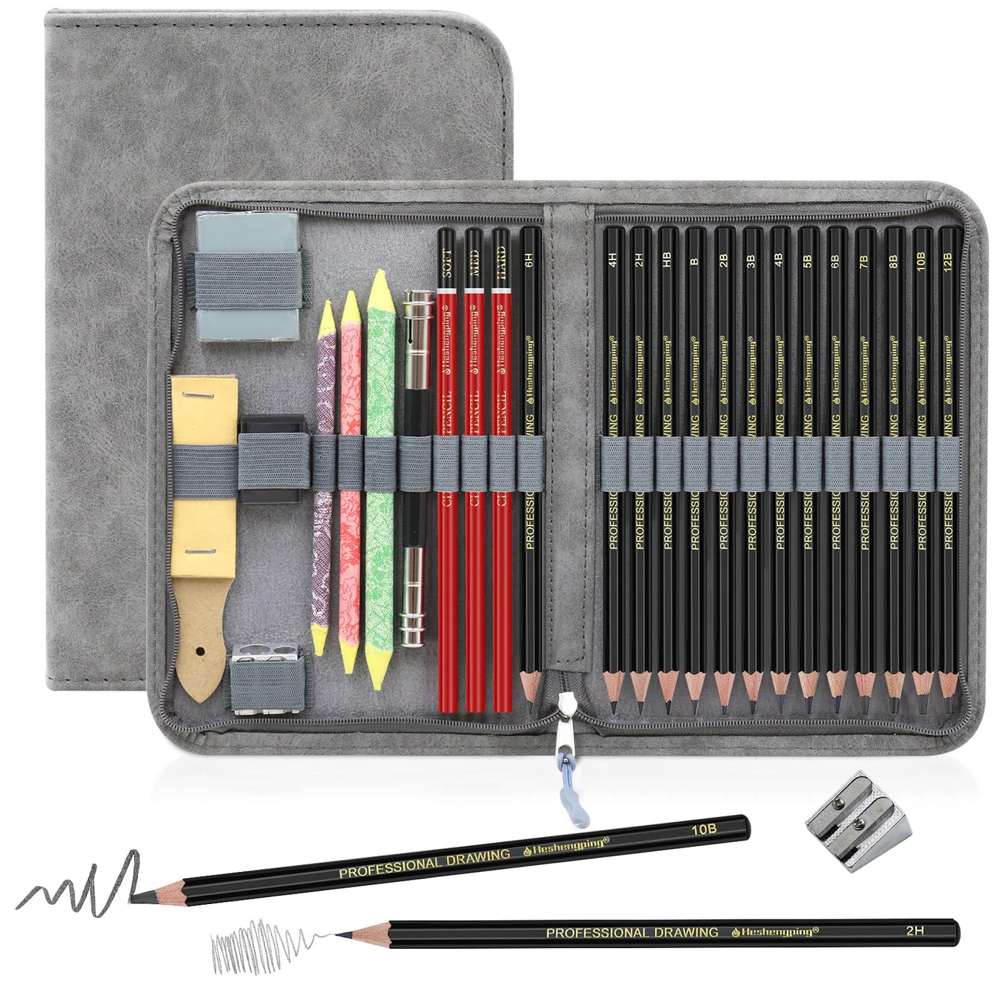 Heshengping, Sketching and Drawing Pencils Set 26pcs, Art Supplies Drawing pencil Kit,Graphite Charcoal Professional Pencils Set, Adults Beginners Artist