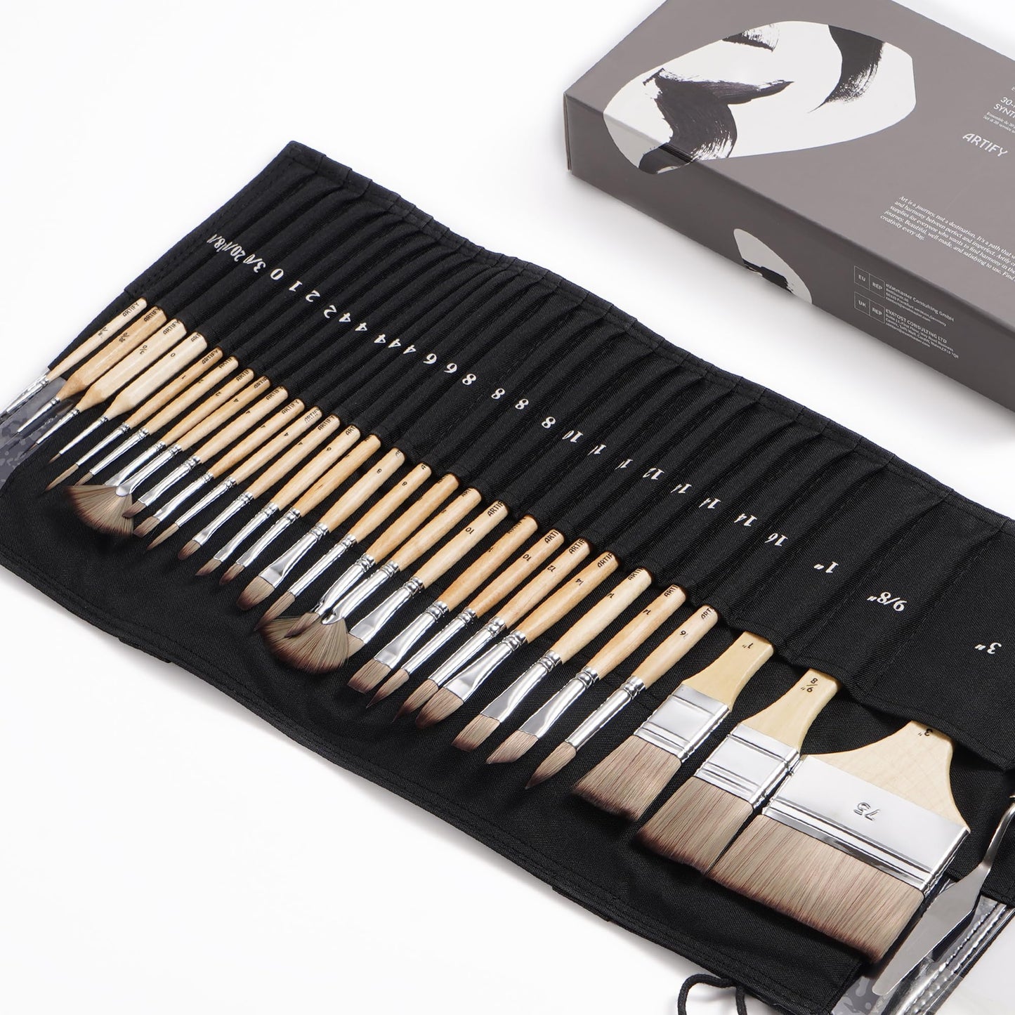 ARTIFY 25 Pieces Professional Paint Brush Set – Expert Series Synthetic Nylon Brushes for Acrylic, Oil, Watercolor, Gouache – No Shedding, Canvas Roll Case & Palette Knife, Artist Gifts Art Supplies