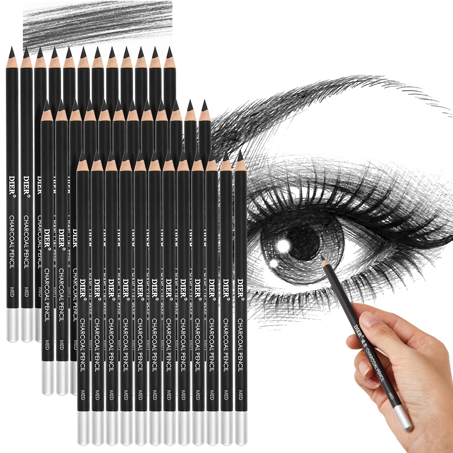 Geyoga 36 Pcs Professional Charcoal Pencils Bulk Classroom Set Soft, Medium and Hard for Drawing Charcoal Pencils for Sketching Shading Drawing Blending Portrait(Black,Assorted)