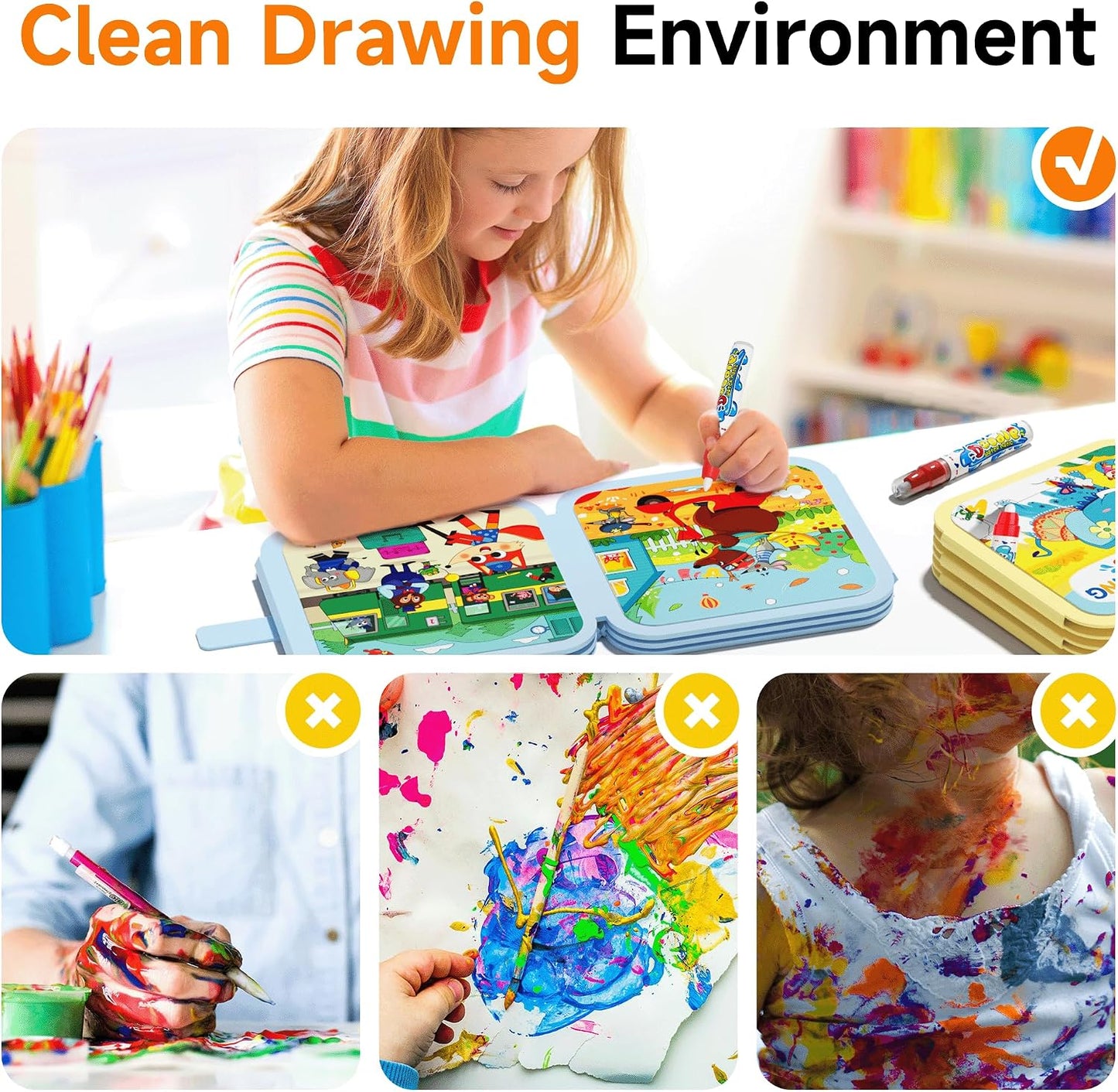 Timetome Water Painting Books for Kids Ages 3-6 | Water Coloring Books with Water Pens, No Mess Travel Toy for Kids to Develop Creativity, Fine Motor Skills and Early Learning