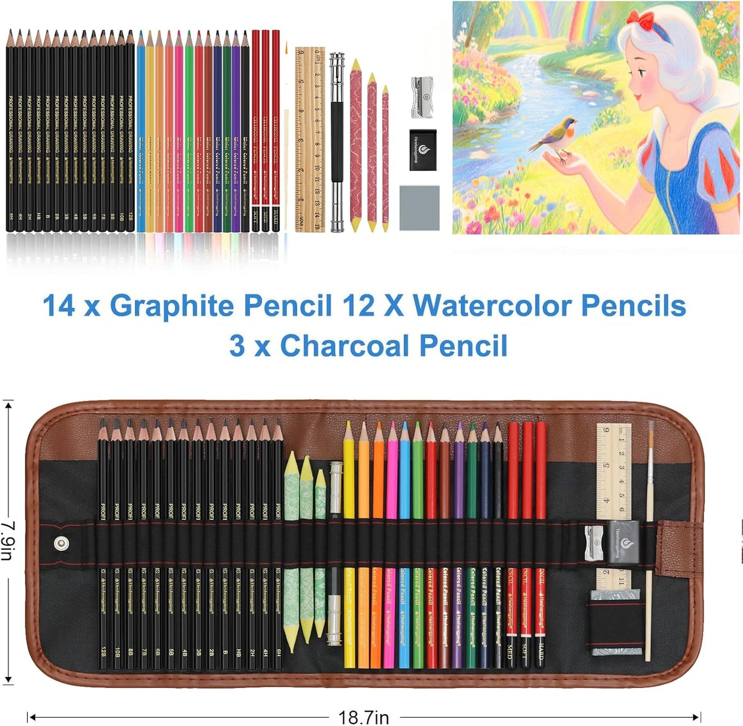 Heshengping, Sketching Pencil Set Drawing Pen Charcoal Sketch Kit Cover Graphite Charcoal Watercolor Pencils Paper Erasable Pen Beginners Artist Children and Adults(39pcs Art Supplies)