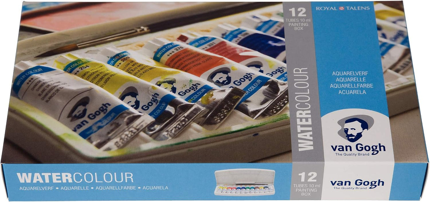 Van Gogh Watercolor Paint Set, Plastic Pocketbox, 12-Half Pan + 3-Half Pan Bonus General Selection