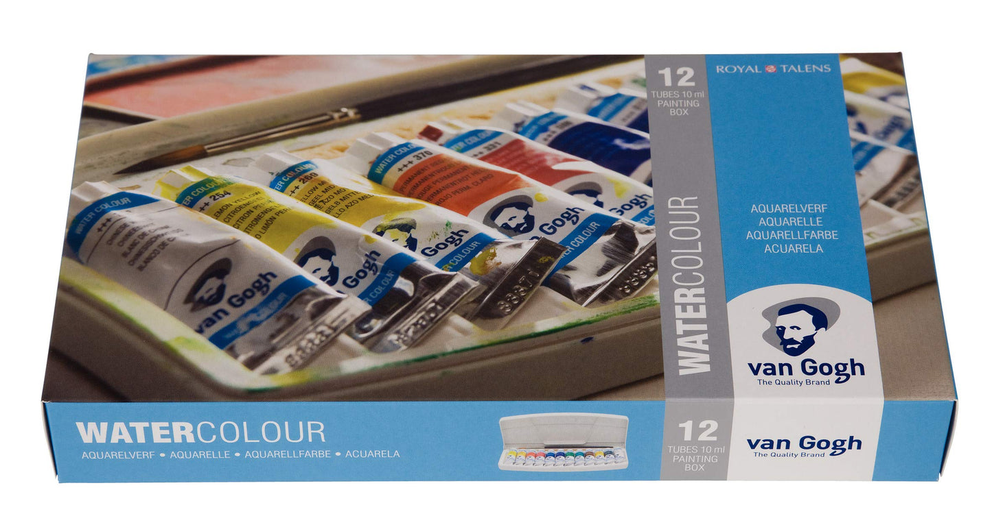 Van Gogh Watercolor Paint Set, Plastic Pocketbox, 12-Half Pan + 3-Half Pan Bonus General Selection