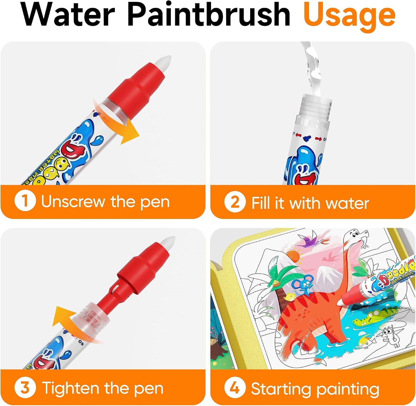 Timetome Water Painting Books for Kids Ages 3-6 | Water Coloring Books with Water Pens, No Mess Travel Toy for Kids to Develop Creativity, Fine Motor Skills and Early Learning