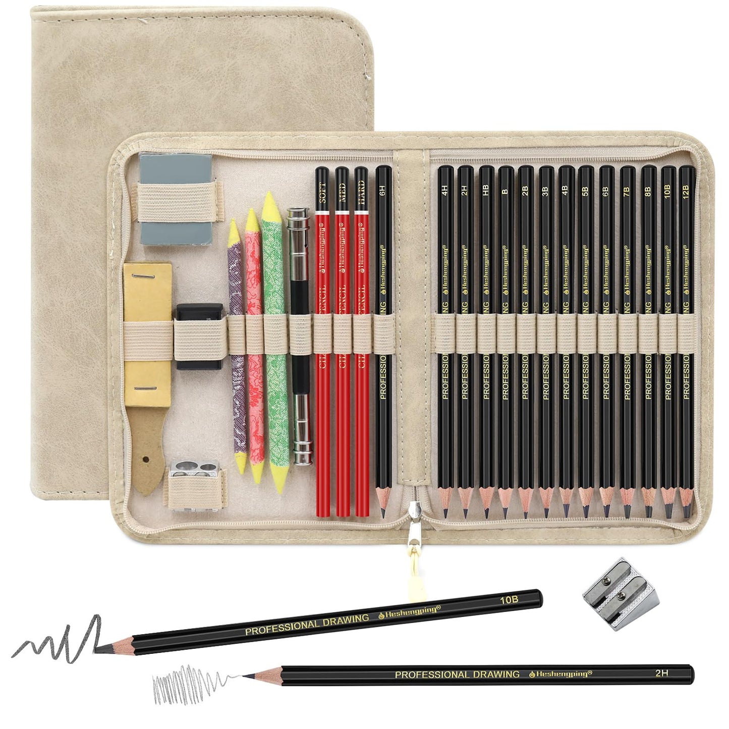 Heshengping, Sketching and Drawing Pencils Set 26pcs, Art Supplies Drawing pencil Kit,Graphite Charcoal Professional Pencils Set, Adults Beginners Artist
