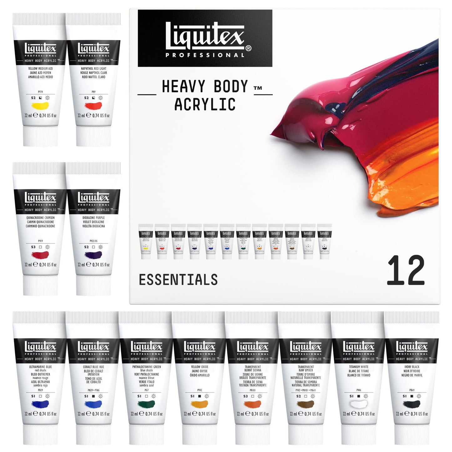 Liquitex Professional Heavy Body Acrylic Paint, Classic 12 x 59ml (2-oz) Set