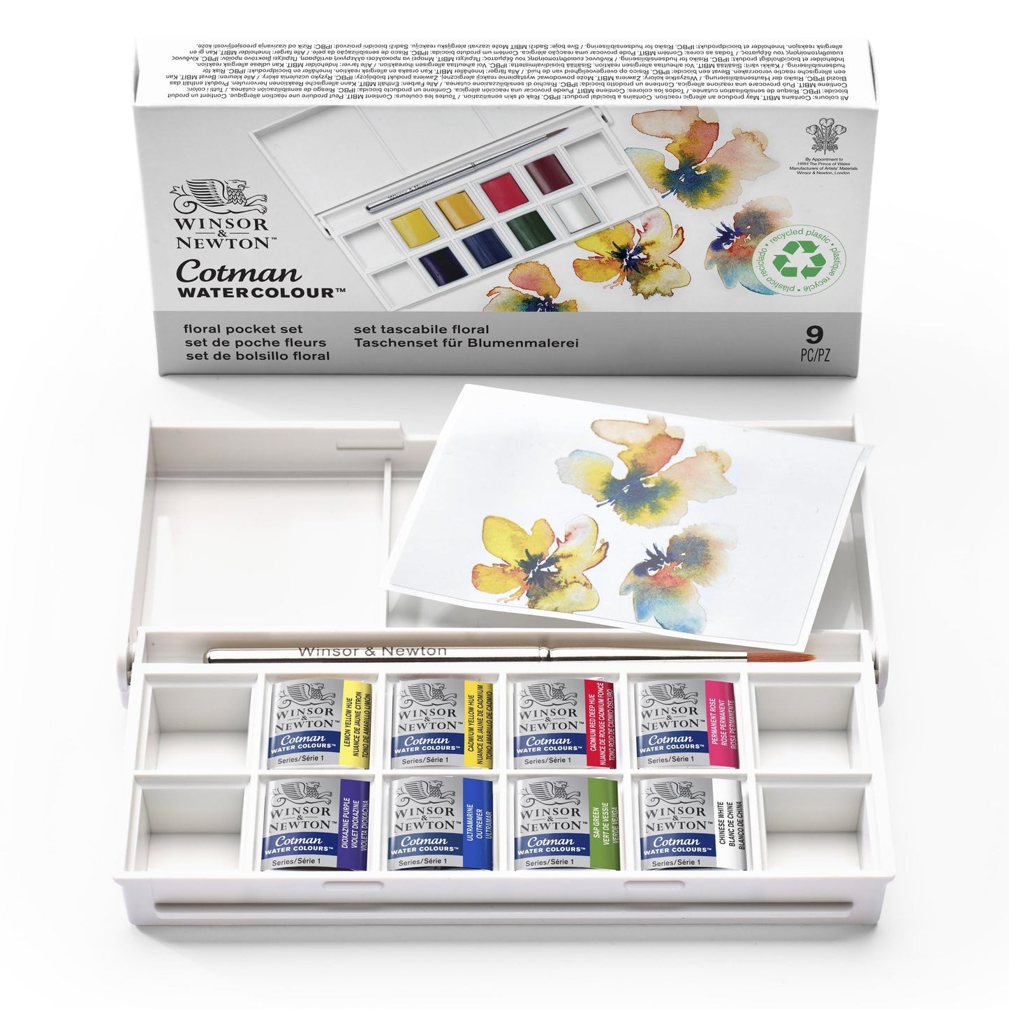 Winsor & Newton Cotman Watercolor Paint Set, Field Pocket Set, 12 Half Pan w/ Brush, Sponge, Bottle