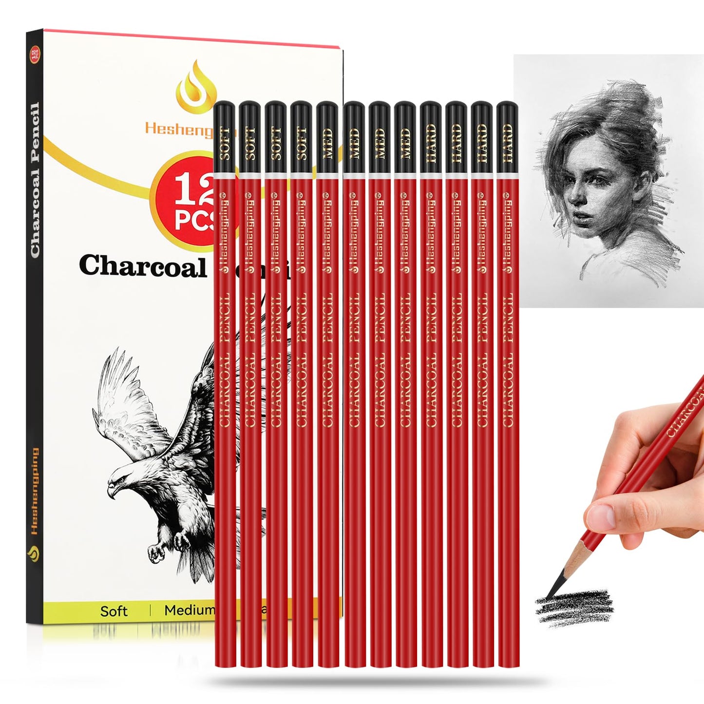 Heshengping, Sketching and Drawing Pencils Set 26pcs, Art Supplies Drawing pencil Kit,Graphite Charcoal Professional Pencils Set, Adults Beginners Artist