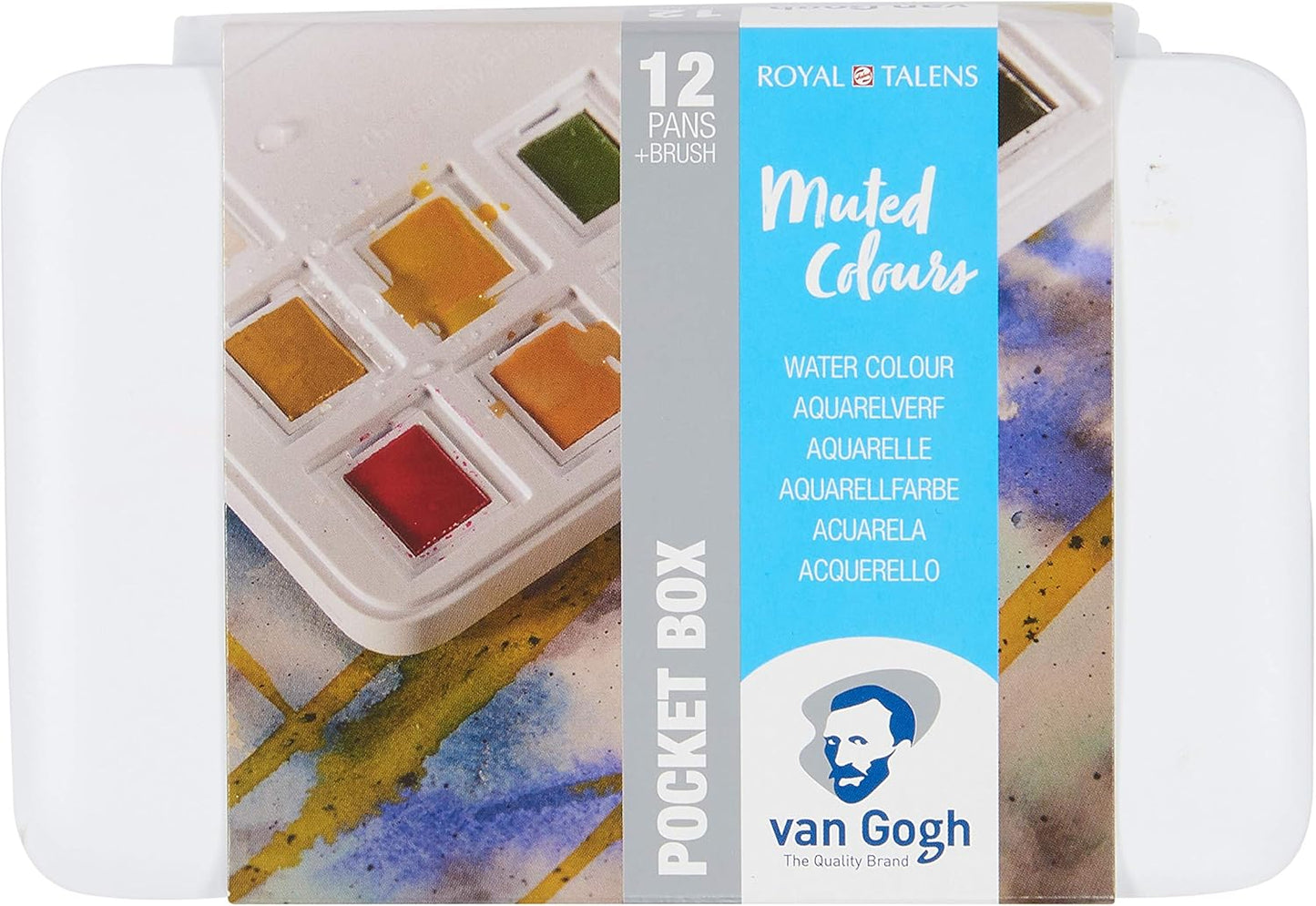 Van Gogh Watercolor Paint Set, Plastic Pocketbox, 12-Half Pan + 3-Half Pan Bonus General Selection