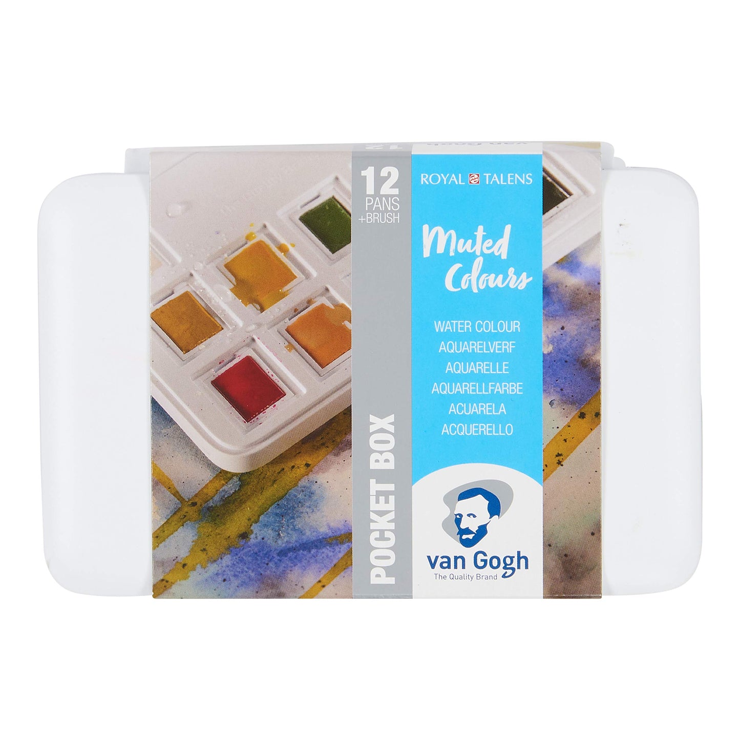 Van Gogh Watercolor Paint Set, Plastic Pocketbox, 12-Half Pan + 3-Half Pan Bonus General Selection