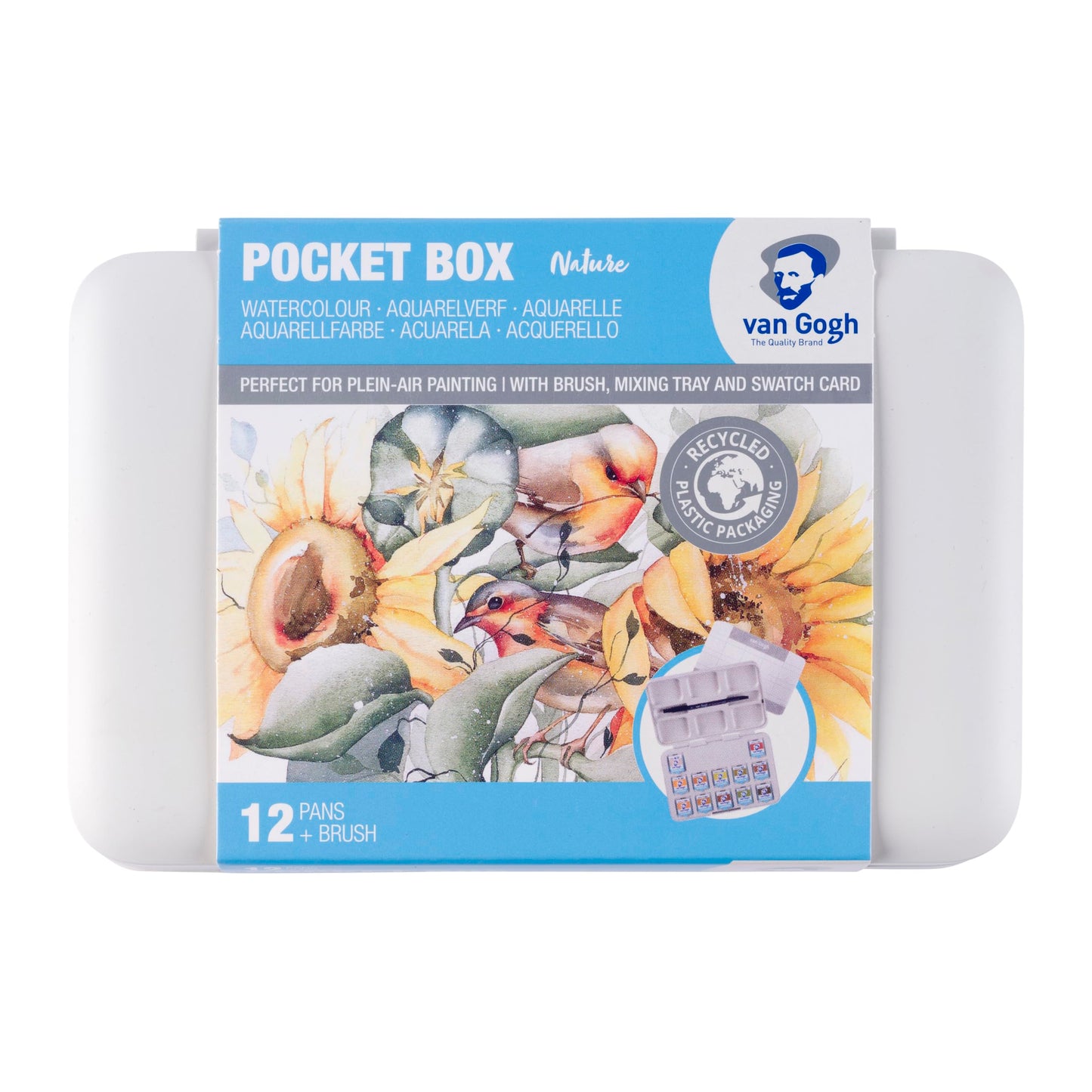 Van Gogh Watercolor Paint Set, Plastic Pocketbox, 12-Half Pan + 3-Half Pan Bonus General Selection