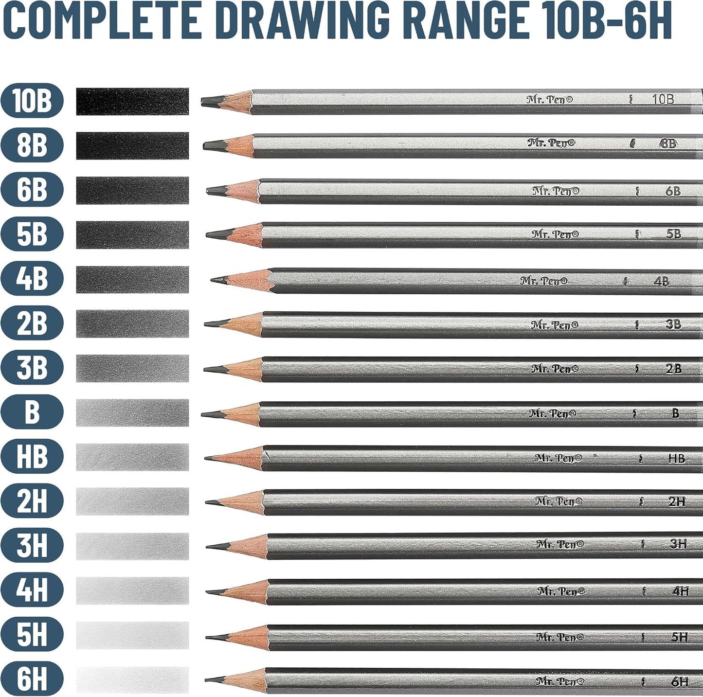 Mr. Pen- Sketch Pencils for Drawing, 14 Pack | Artist Graphite Pencils for Sketching (10B-6H), Sketch Set for Artists, Shading & Art Projects, Sketching Supplies