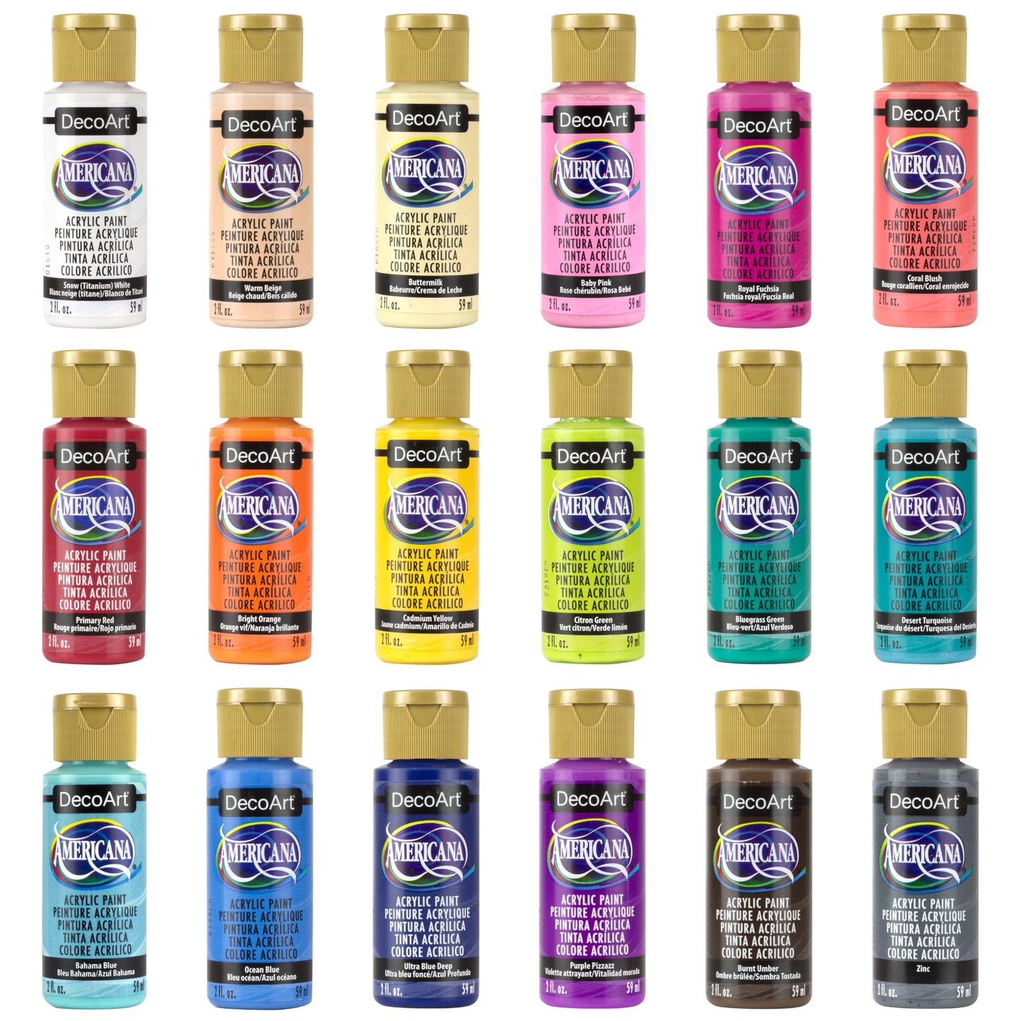 DecoArt Americana Acrylic Paint Set – Popular Colors, 18 Bottles (2 fl oz) – Art and Craft Acrylic Paints for Canvas, Wood, and More