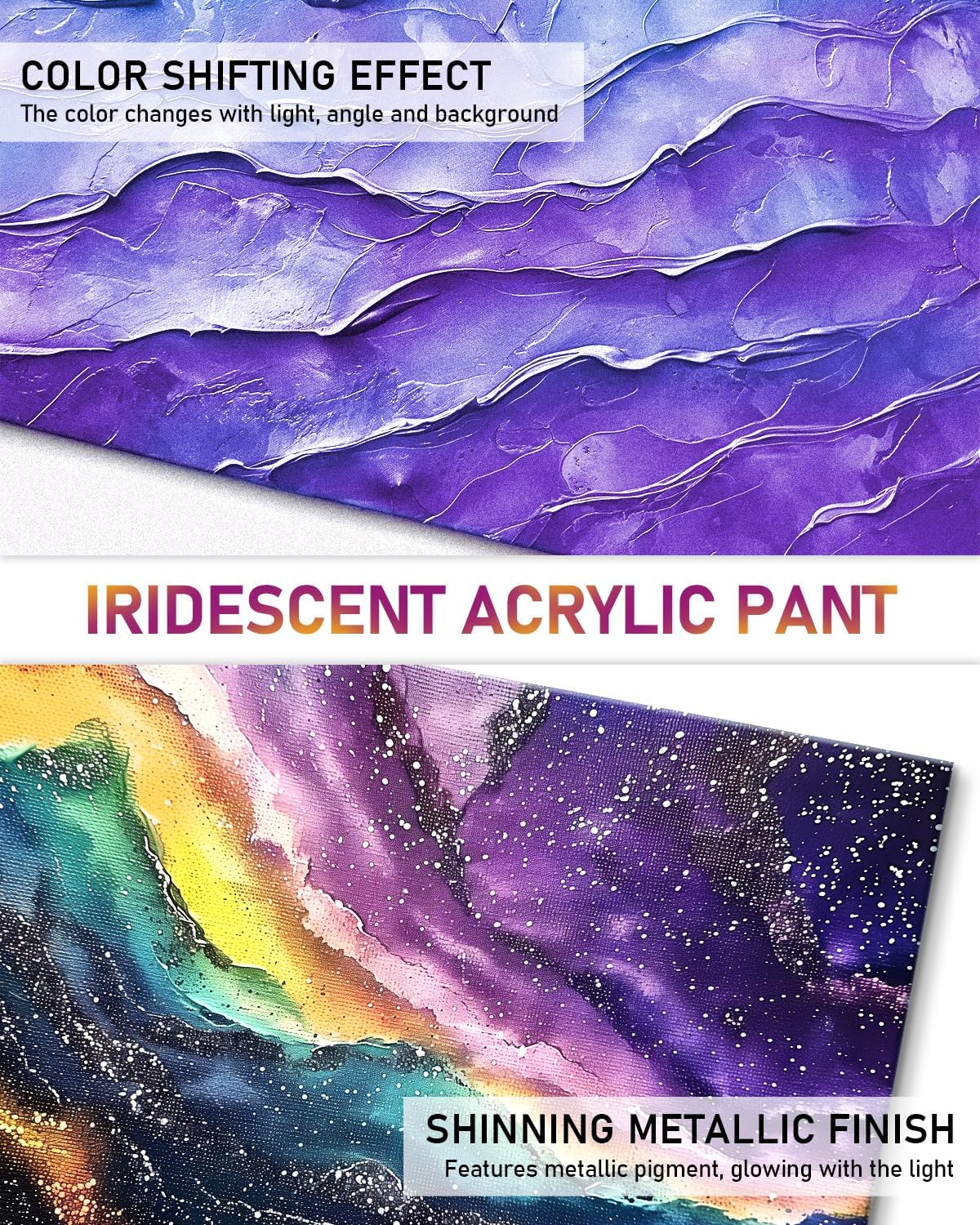 Nicpro 20 Colors Iridescent Acrylic Paint,8.45oz Large Bulk Metallic Paint | Color Shifting Craft Paint, Non-Toxic Art Painting Supplies, For Canvas Fabric Rock Wood with Paint Knife Color Wheel